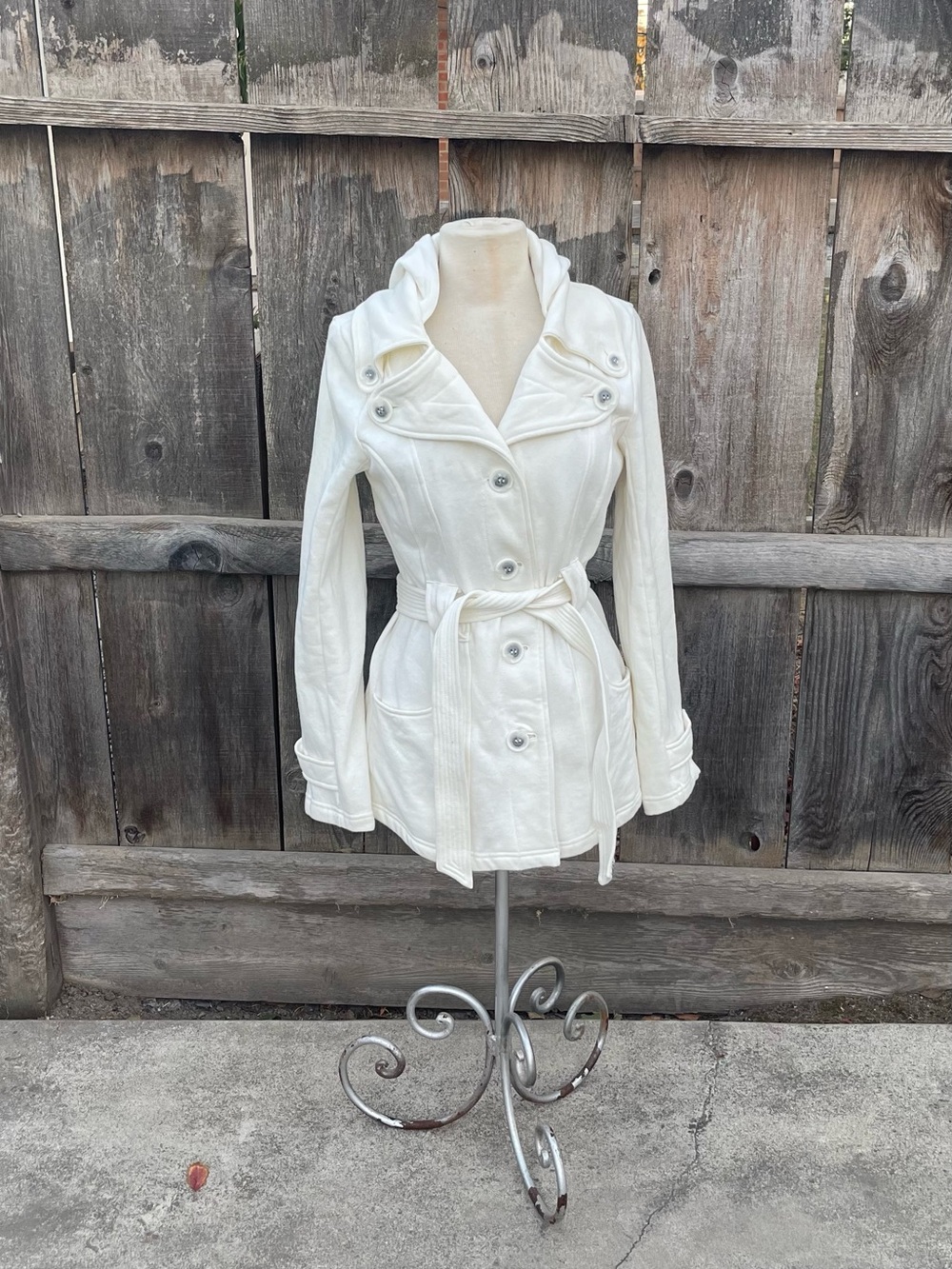Maurices Women’s Cream Hooded Belted Peacoat Jacket – Size Medium - Picture 3 of 12